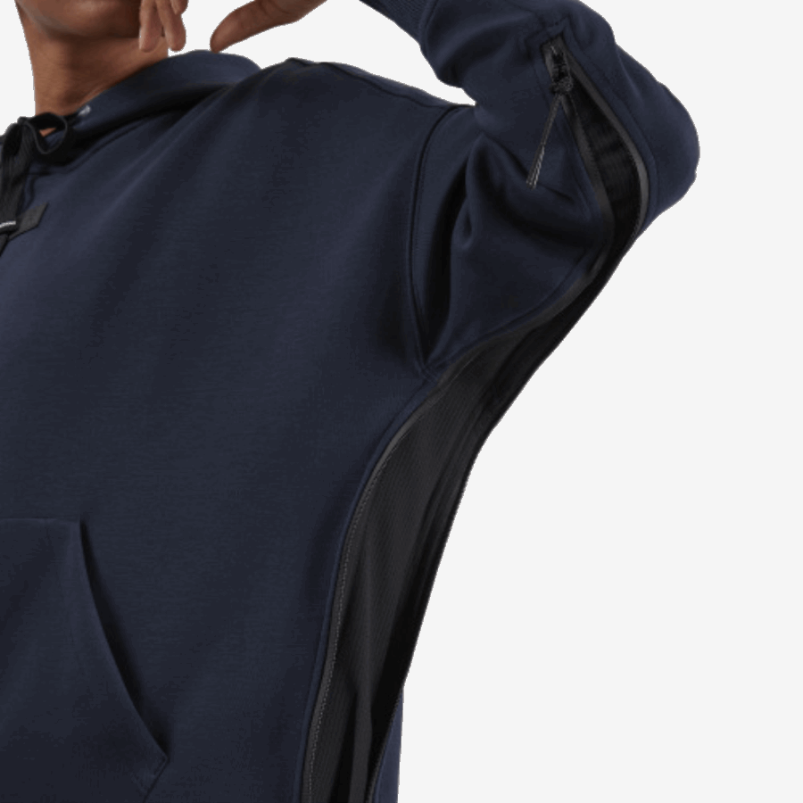 Navy Hoodie On Running